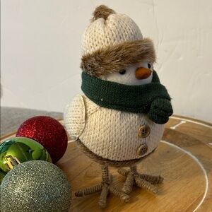 Knit bird Decor NEW winter bird green scarf fur trimmed hat Walgreens fabric